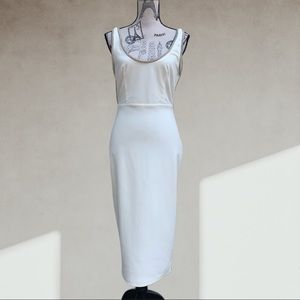 Plunging back white cocktail dress MEDIUM